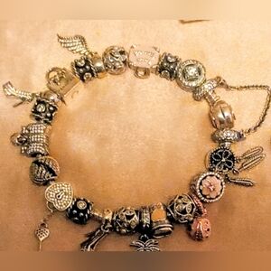 Pandora Gold and Silver Bracelet with Pink Accents